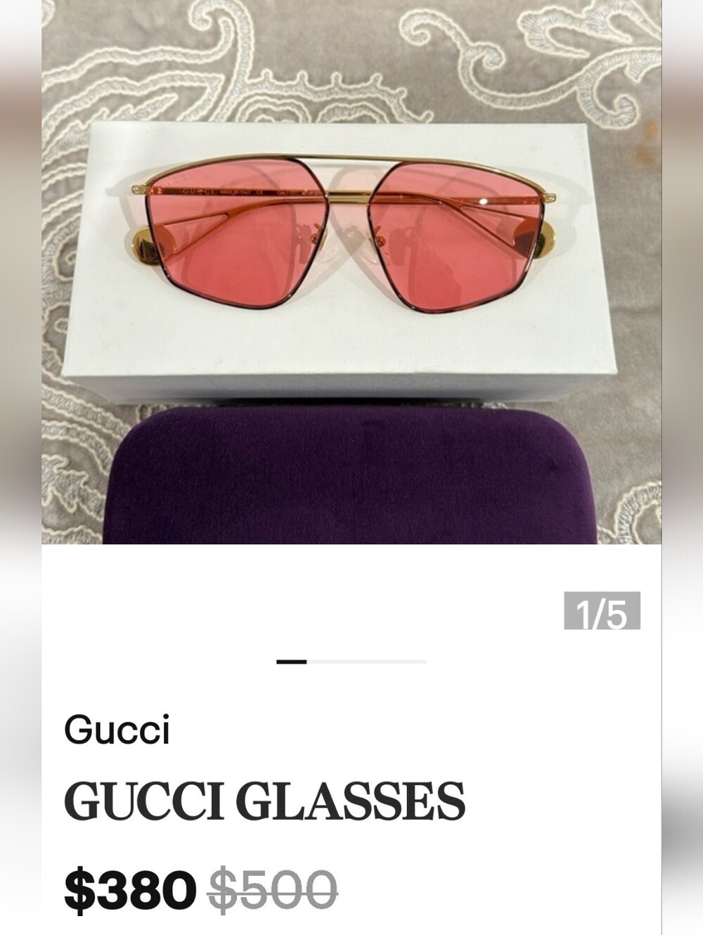 Gucci Pink Gold Frame Sunglasses GG0437SA - Picture 11 of 11